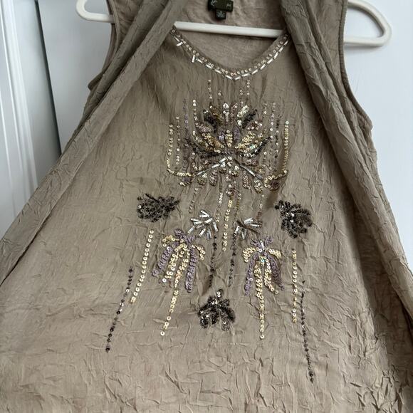 Fei Anthropologie Sheer Sequin Tie Top Sz M Taupe Boho Fairy Whimsigoth 90s Y2K - Picture 7 of 10